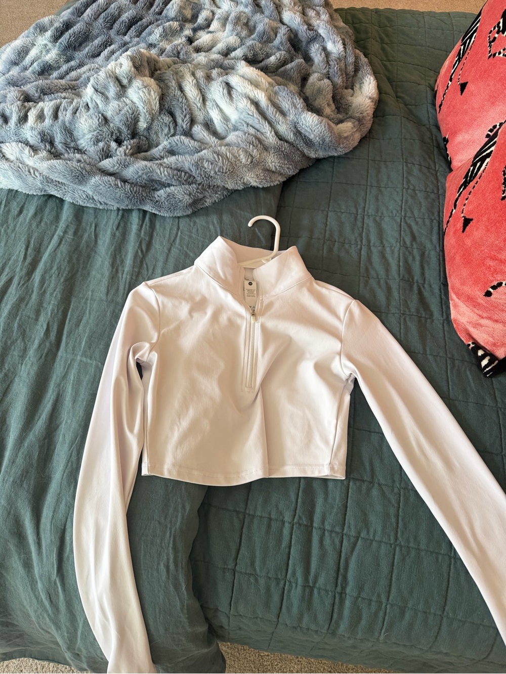 Cropped White Quarter-Zip Long Sleeve Top